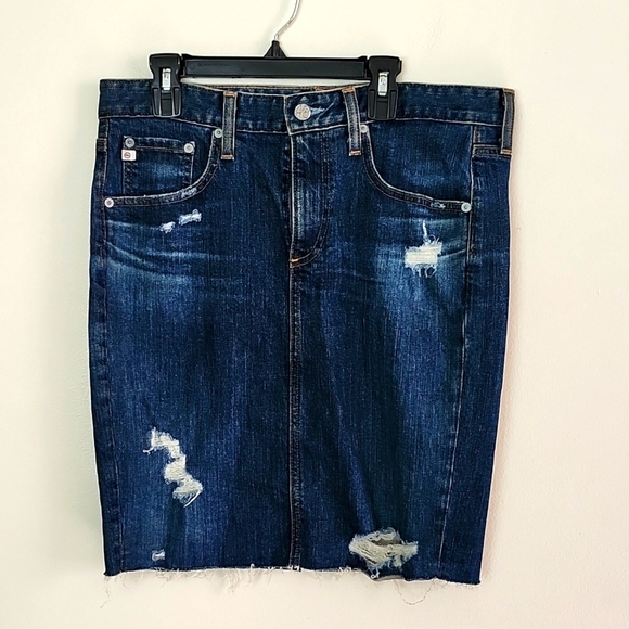 AG Adriano Goldschmied the Erin Pencil midi jean skirt distressed, women's 29. - Picture 1 of 8
